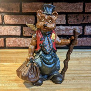 Large Vintage Hobo Bear Figurine With‎ Bird & Staff